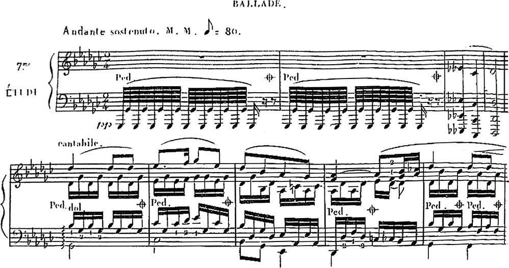 C. チェルニー《24の性格的大練習曲》作品692, 第2巻, 第7番〈バラード〉、第1～9小節