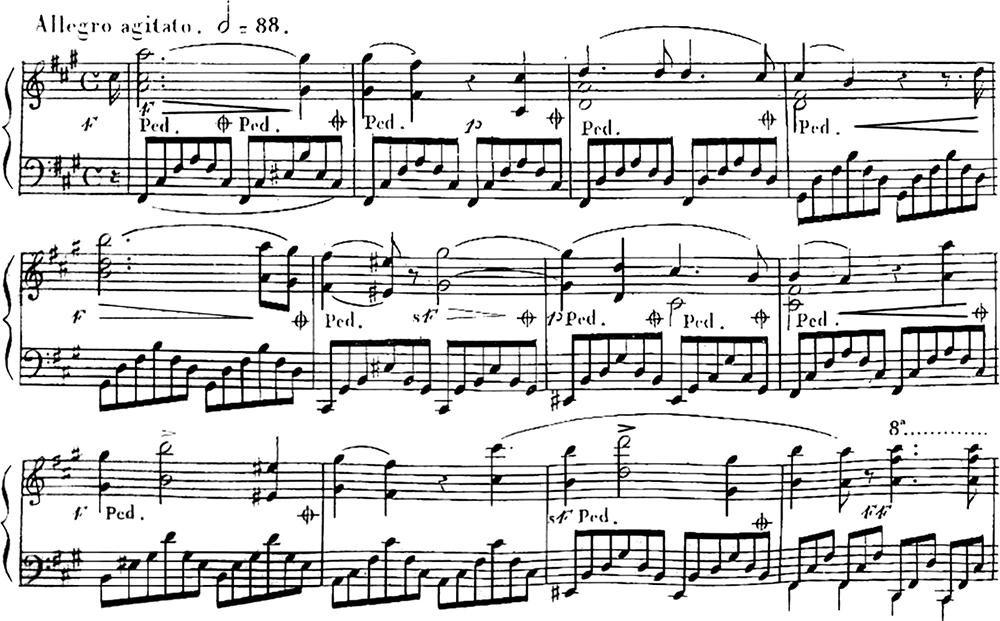 C. チェルニー《24の性格的大練習曲》作品692, 第2巻, 第7番〈バラード〉、中間部冒頭