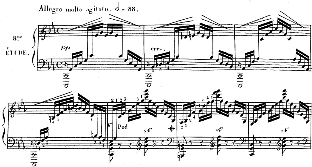 C. チェルニー《24の性格的大練習曲》作品692, 第2巻, 第8番〈大洋の波〉、冒頭