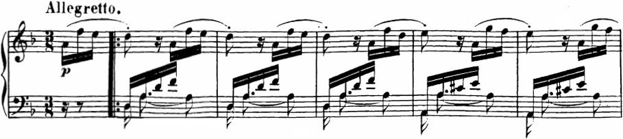 L.v.ベートーヴェン《6つの練習曲, またはサロンの楽しみ》 作品31-2, 第3楽章、1～5小節