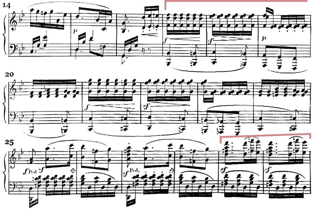 C. チェルニー《6つの練習曲, またはサロンの楽しみ》 作品754, 第6番〈情熱的な即興曲〉、14～30小節 