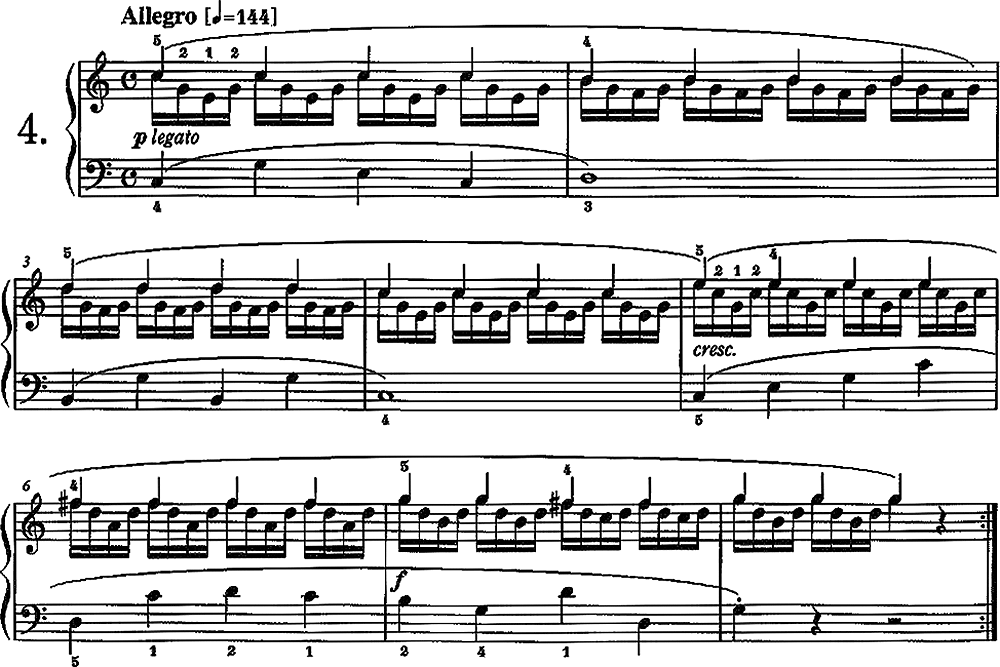 C.チェルニー《30のメカニスム練習曲》 作品849 , 第4番、第1～8小節
