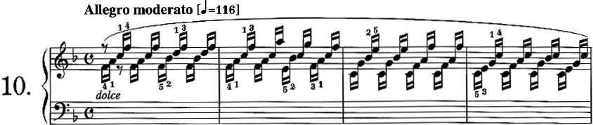 C. チェルニー《30のメカニスム練習曲》 作品849 , 第10番, 第1～4小節