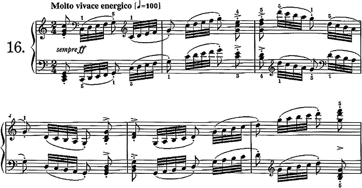 C. チェルニー《30のメカニスム練習曲》 作品849 , 第16番, 第1～8小節