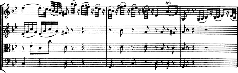 F. J. ハイドン 《弦楽四重奏》作品33-5（通称「ご機嫌いかが」）第2楽章、第6～8小節