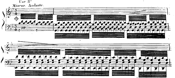 譜例：D. シュタイベルト《「イシアの神秘」のアリアに基づく9つの変奏つき幻想曲》 第8変奏冒頭。