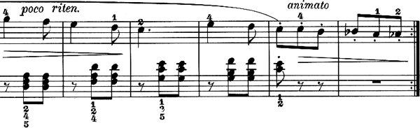 【譜例6】41-46小節 下行音型とanimato