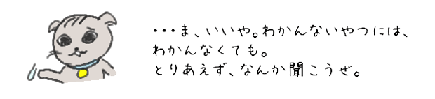 ・・・ま、いいや。わかんないやつには、わかんなくても。
とりあえず、なんかきこうぜ。