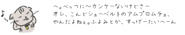 へ。べっつに?カンケーないけどさー　オレ、こんどシューベルトのアムプロムチュ、やんだよねぇ。ふよみとか、すっげーたいへーん