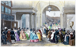 終演後のオペラ座（1842）E.ラミによるリトグラフ(※クリックで大きい画像)