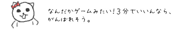 なんだかゲームみたい！３分でいいんなら、がんばれそう。