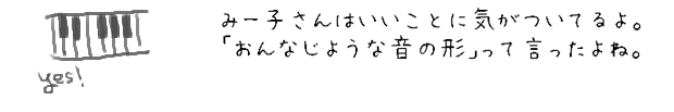 みー子さんはいいことに気がついてるよ。「おんなじような音の形」って言ったよね。