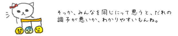 そっか、みんなを同じにって思うと、だれの調子が悪いか、わかりやすいもんね。