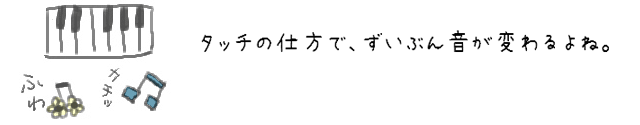 タッチの仕方で、ずいぶん音が変わるよね。