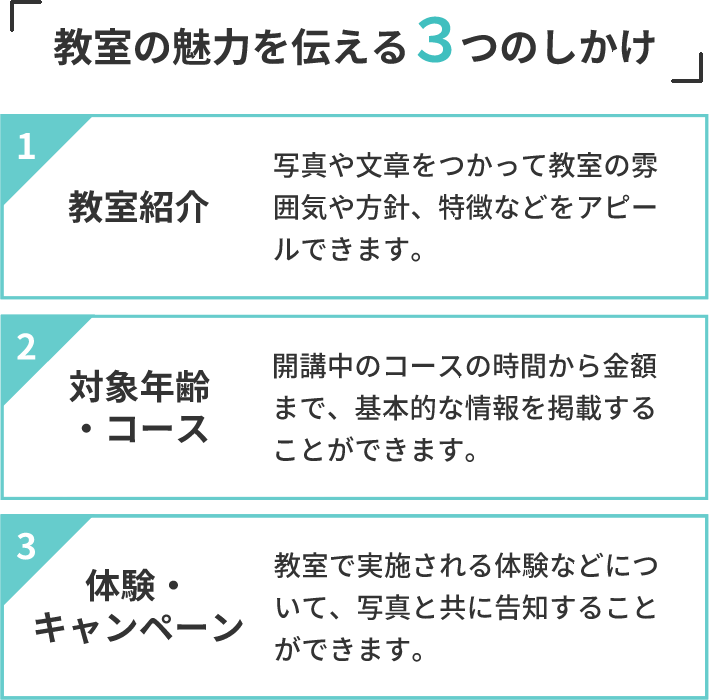 教室の魅力を伝える3つのしかけ